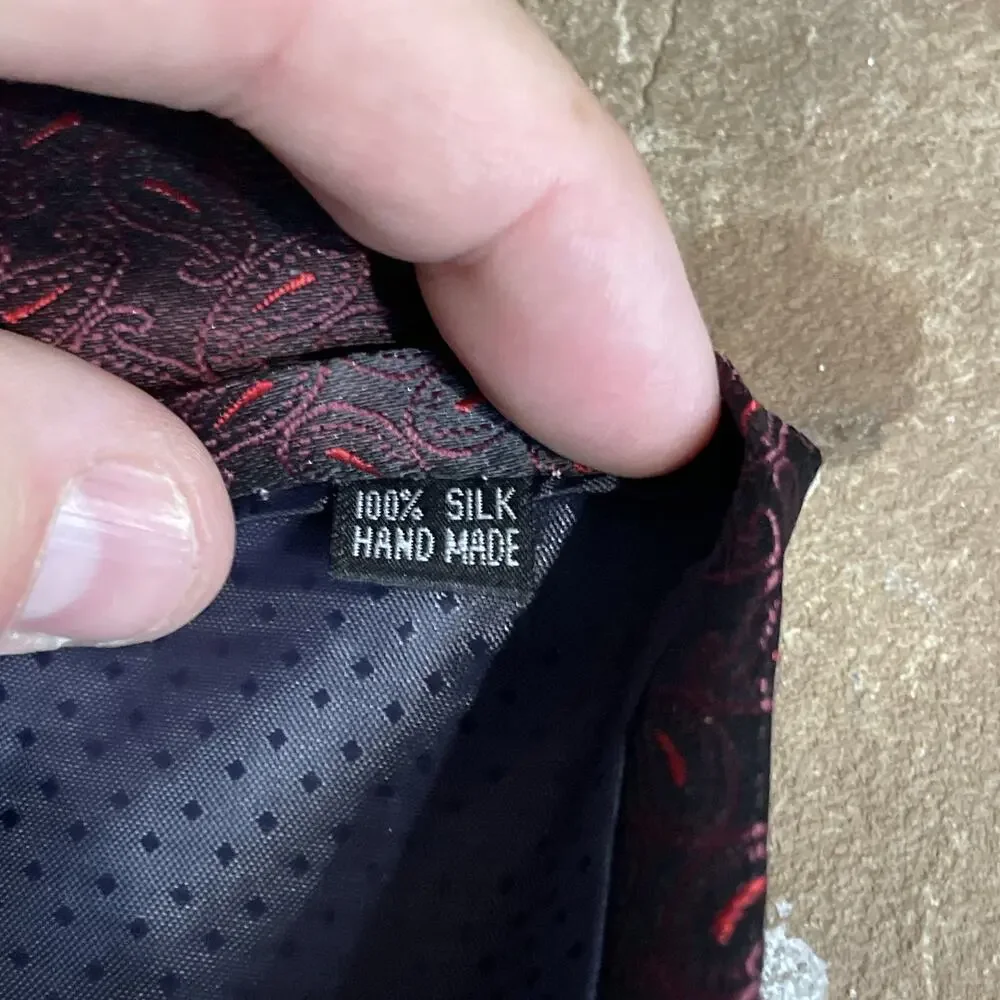 Kai Long Tie 100% Silk Maroon And Red Pattern Handmade